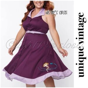 Unique Vintage The Jetsons Jane Purple 60's Retro Halter Pinup Swing Dress 14 XL